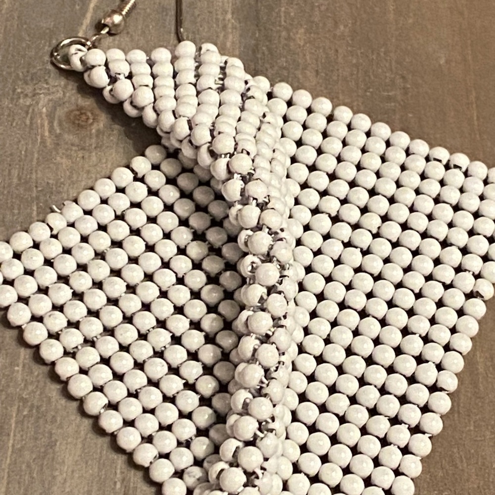 White mesh metal earrings